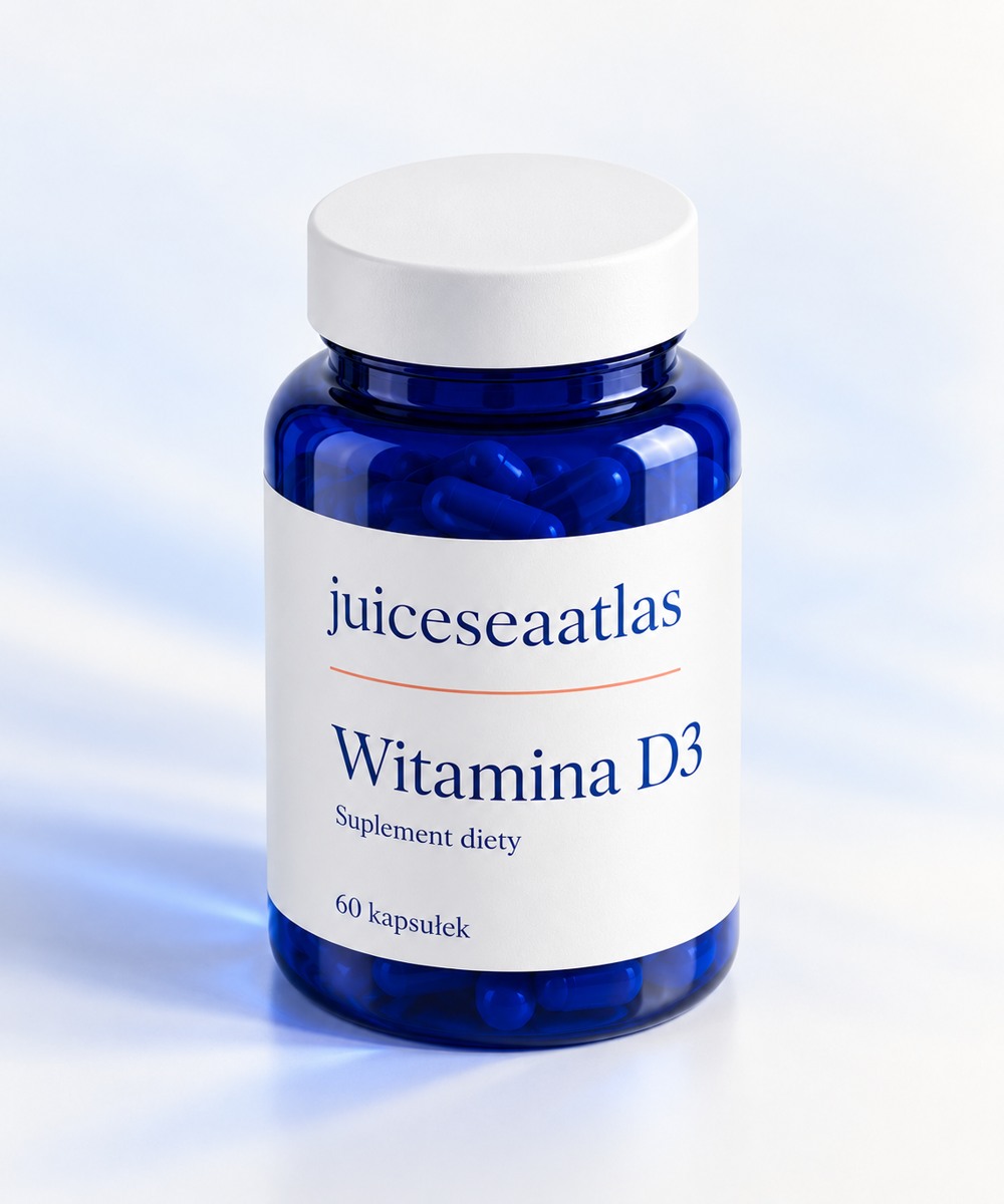 Słoiczek witaminy D3 widziany pod innym kątem
